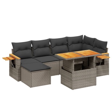 Set canapele de grădină, 7 piese, cu perne, gri, poliratan - Img 2