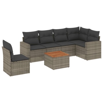 Set canapele de grădină, 7 piese, cu perne, gri, poliratan - Img 2