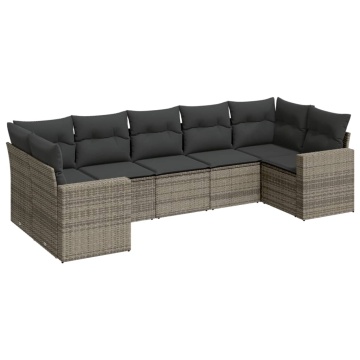 Set canapele de grădină, 7 piese, cu perne, gri, poliratan - Img 2