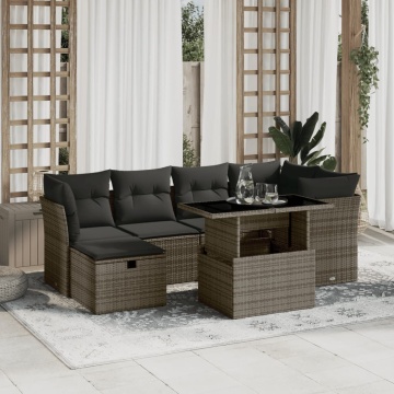 Set canapele de grădină, 7 piese, cu perne, gri, poliratan - Img 1