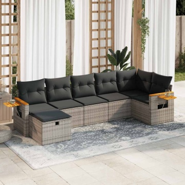 Set canapele de grădină, 7 piese, cu perne, gri, poliratan - Img 1