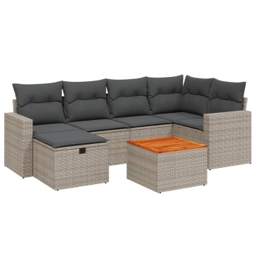 Set canapele de grădină, 7 piese, cu perne, gri, poliratan - Img 2