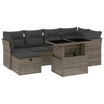 Set canapele de grădină, 7 piese, cu perne, gri, poliratan - Img 2