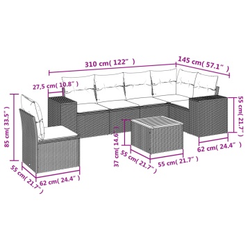 Set canapele de grădină, 7 piese, cu perne, gri, poliratan - Img 3