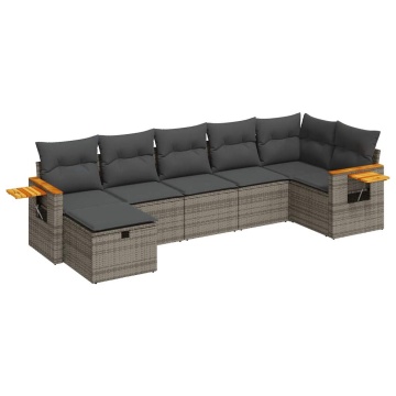 Set canapele de grădină, 7 piese, cu perne, gri, poliratan - Img 2