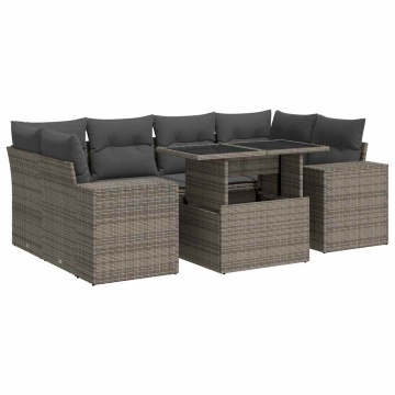 Set canapele de grădină, 7 piese, cu perne, gri, poliratan - Img 2