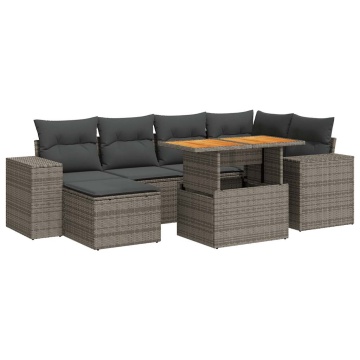 Set canapele de grădină, 7 piese, cu perne, gri, poliratan - Img 2