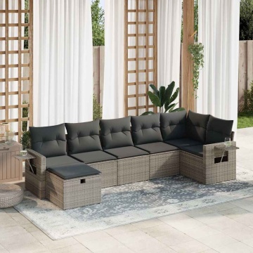 Set canapele de grădină, 7 piese, cu perne, gri, poliratan - Img 1