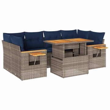 Set canapele de grădină, 7 piese, cu perne, gri, poliratan - Img 2