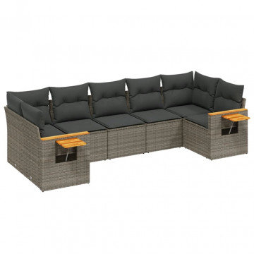 Set canapele de grădină, 7 piese, cu perne, gri, poliratan - Img 2