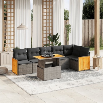 Set canapele de grădină, 7 piese, cu perne, gri, poliratan - Img 1