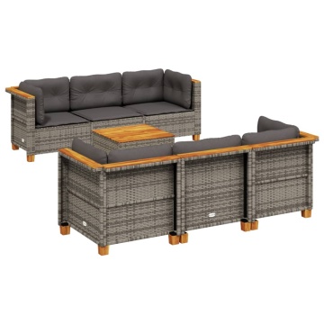 Set canapele de grădină, 7 piese, cu perne, gri, poliratan - Img 2