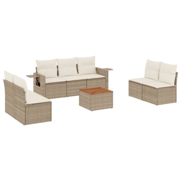 Set canapele de grădină, 8 piese, cu perne, bej, poliratan - Img 2