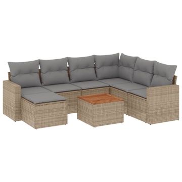 Set canapele de grădină, 8 piese, cu perne, bej, poliratan - Img 2