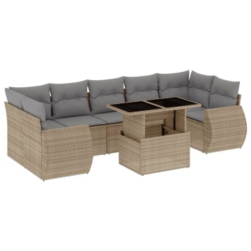 Set canapele de grădină, 8 piese, cu perne, bej, poliratan - Img 2