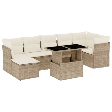 Set canapele de grădină, 8 piese, cu perne, bej, poliratan - Img 2