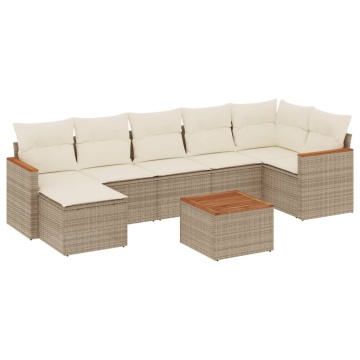 Set canapele de grădină, 8 piese, cu perne, bej, poliratan - Img 2