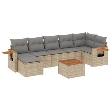 Set canapele de grădină, 8 piese, cu perne, bej, poliratan - Img 2