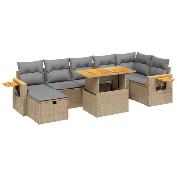 Set canapele de grădină, 8 piese, cu perne, bej, poliratan - Img 2