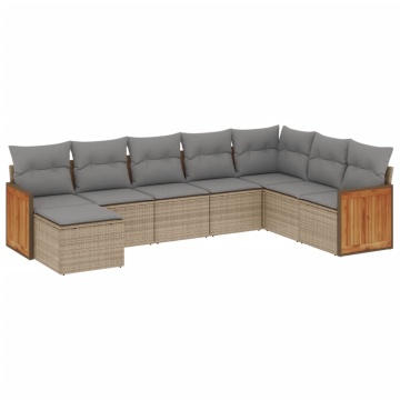 Set canapele de grădină, 8 piese, cu perne, bej, poliratan - Img 2