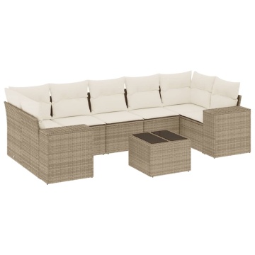 Set canapele de grădină, 8 piese, cu perne, bej, poliratan - Img 2