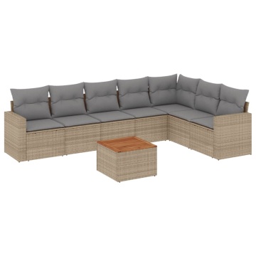Set canapele de grădină, 8 piese, cu perne, bej, poliratan - Img 2