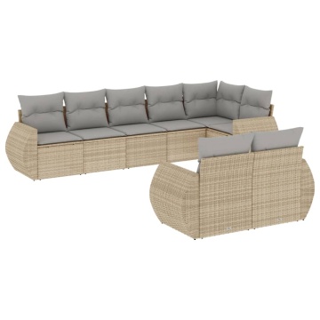 Set canapele de grădină, 8 piese, cu perne, bej, poliratan - Img 2