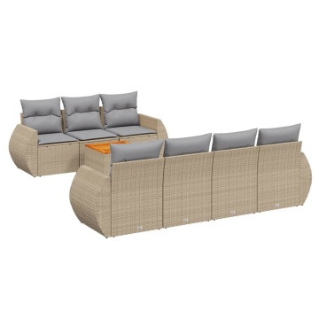 Set canapele de grădină, 8 piese, cu perne, bej, poliratan - Img 2