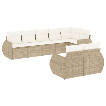 Set canapele de grădină, 8 piese, cu perne, bej, poliratan - Img 2