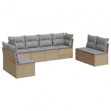 Set canapele de grădină, 8 piese, cu perne, bej, poliratan - Img 2