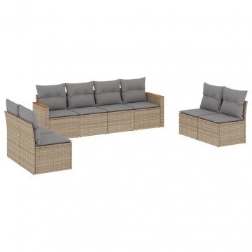 Set canapele de grădină, 8 piese, cu perne, bej, poliratan - Img 2