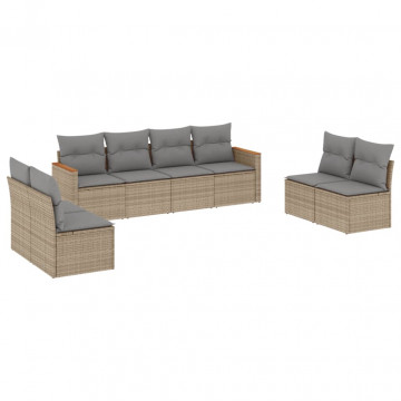 Set canapele de grădină, 8 piese, cu perne, bej, poliratan - Img 2