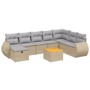 Set canapele de grădină, 9 piese, cu perne, bej, poliratan - Img 2