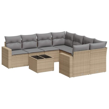 Set canapele de grădină, 9 piese, cu perne, bej, poliratan - Img 2
