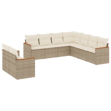 Set canapele de grădină, 9 piese, cu perne, bej, poliratan - Img 2