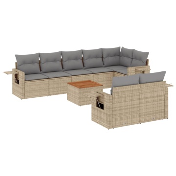 Set canapele de grădină, 9 piese, cu perne, bej, poliratan - Img 2