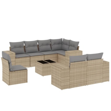 Set canapele de grădină, 9 piese, cu perne, bej, poliratan - Img 2
