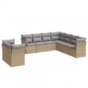 Set canapele de grădină, 9 piese, cu perne, bej, poliratan - Img 2