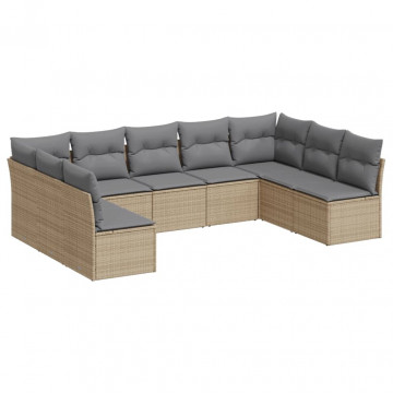 Set canapele de grădină, 9 piese, cu perne, bej, poliratan - Img 2