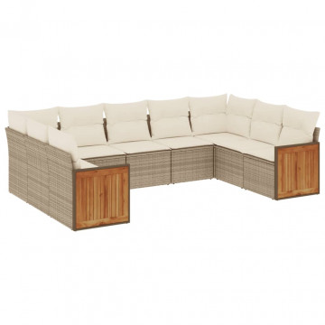 Set canapele de grădină, 9 piese, cu perne, bej, poliratan - Img 2