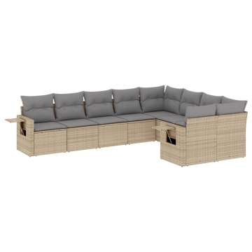 Set canapele de grădină, 9 piese, cu perne, bej, poliratan - Img 2