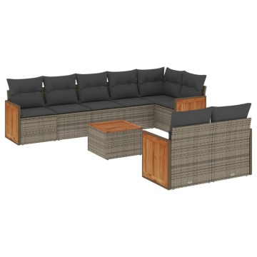 Set canapele de grădină, 9 piese, cu perne, gri, poliratan - Img 2