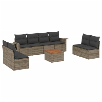 Set canapele de grădină, 9 piese, cu perne, gri, poliratan - Img 2