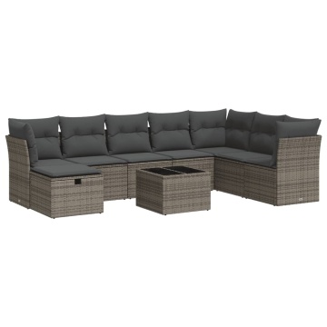Set canapele de grădină, 9 piese, cu perne, gri, poliratan - Img 2