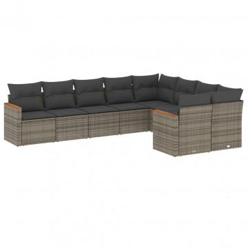 Set canapele de grădină, 9 piese, cu perne, gri, poliratan - Img 2