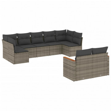 Set canapele de grădină, 9 piese, cu perne, gri, poliratan - Img 2
