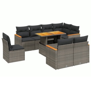 Set canapele de grădină, 9 piese, cu perne, gri, poliratan - Img 2