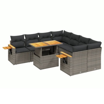 Set canapele de grădină, 9 piese, cu perne, gri, poliratan - Img 2