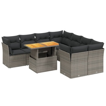 Set canapele de grădină, 9 piese, cu perne, gri, poliratan - Img 2