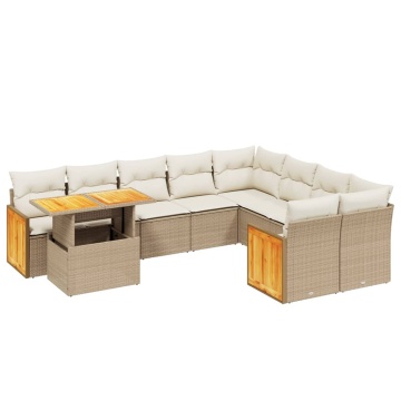 Set canapele de grădină cu perne, 10 piese, bej, poliratan - Img 2